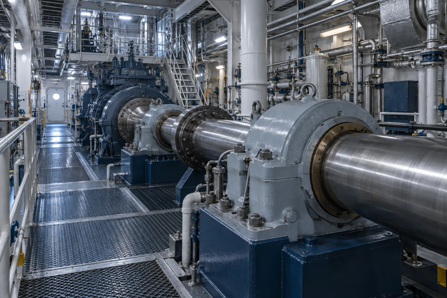 Illustration of a merchant vessel propulsion engine room