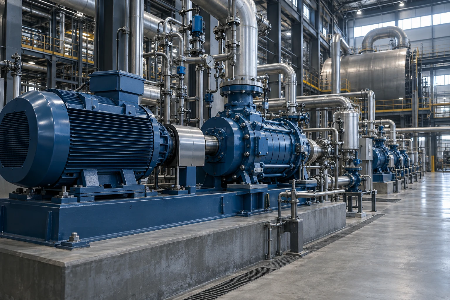 Illustration of industrial boiler feedwater pump machinery